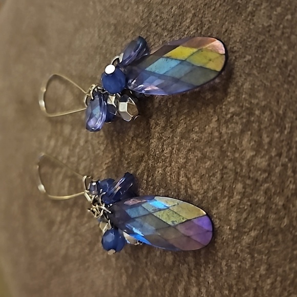 3/$30 Blue Acrylic Prism Beaded Long Hoop Earrings - Picture 3 of 4